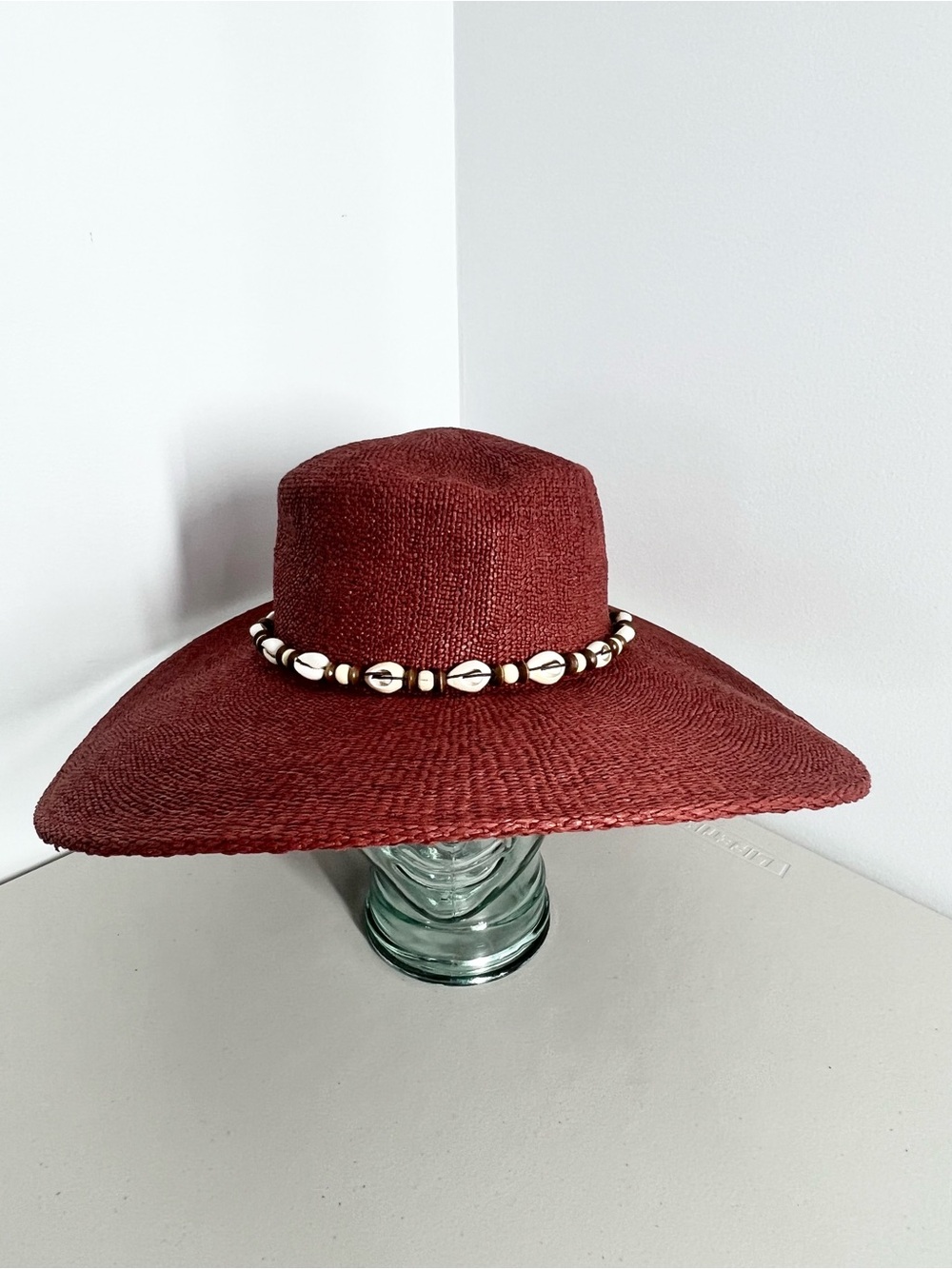 A New Day Wide Brim Straw Boater Hat Shell Band Accent OSFM